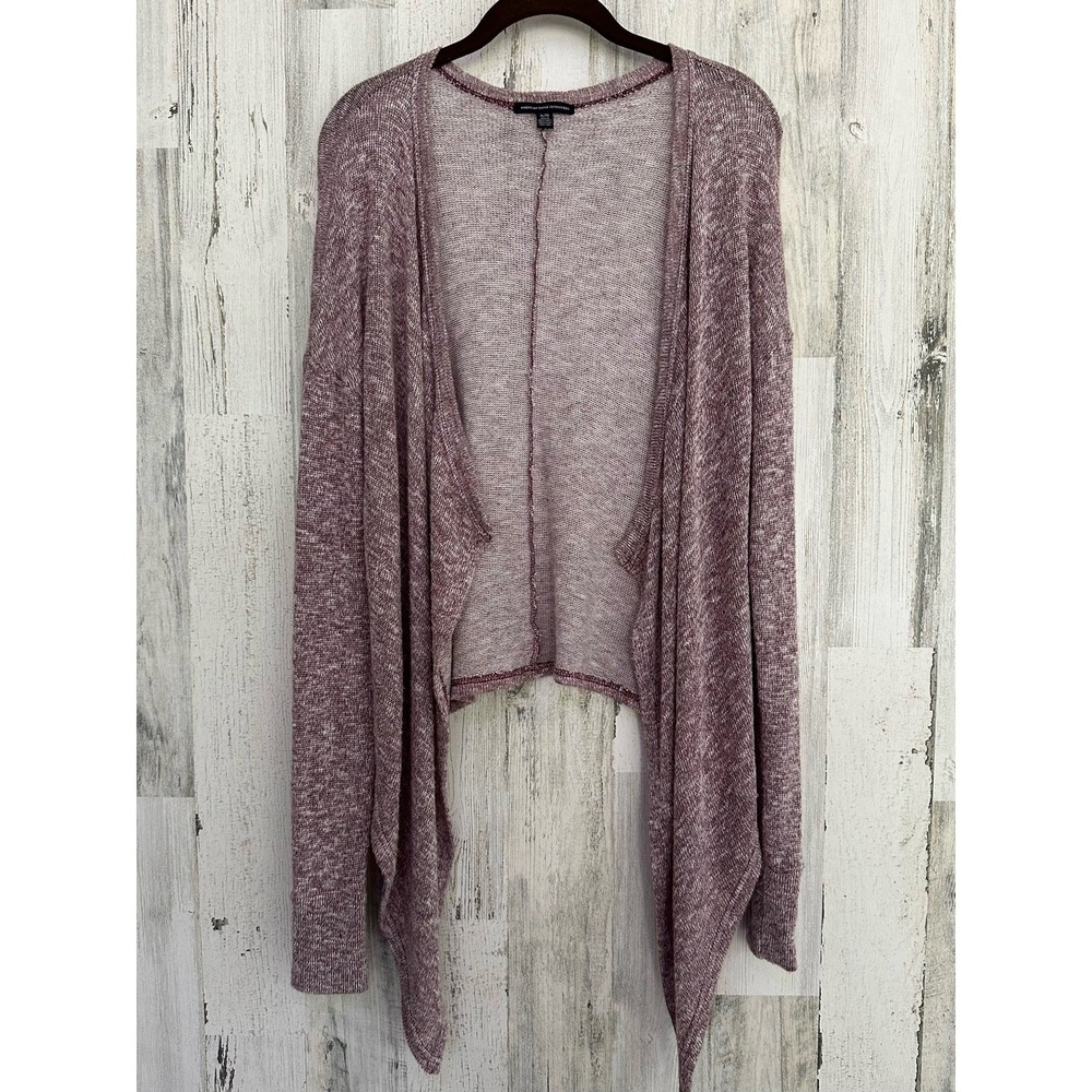 American Eagle Cardigan Medium‎ Mauve Heathered Open Front Waterfall Draped Knit